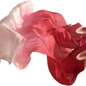Belly Dance Faux Silk Veil Fans, 1 Pair Left+Right Faux Silk Bamboo Long Fans Ve
